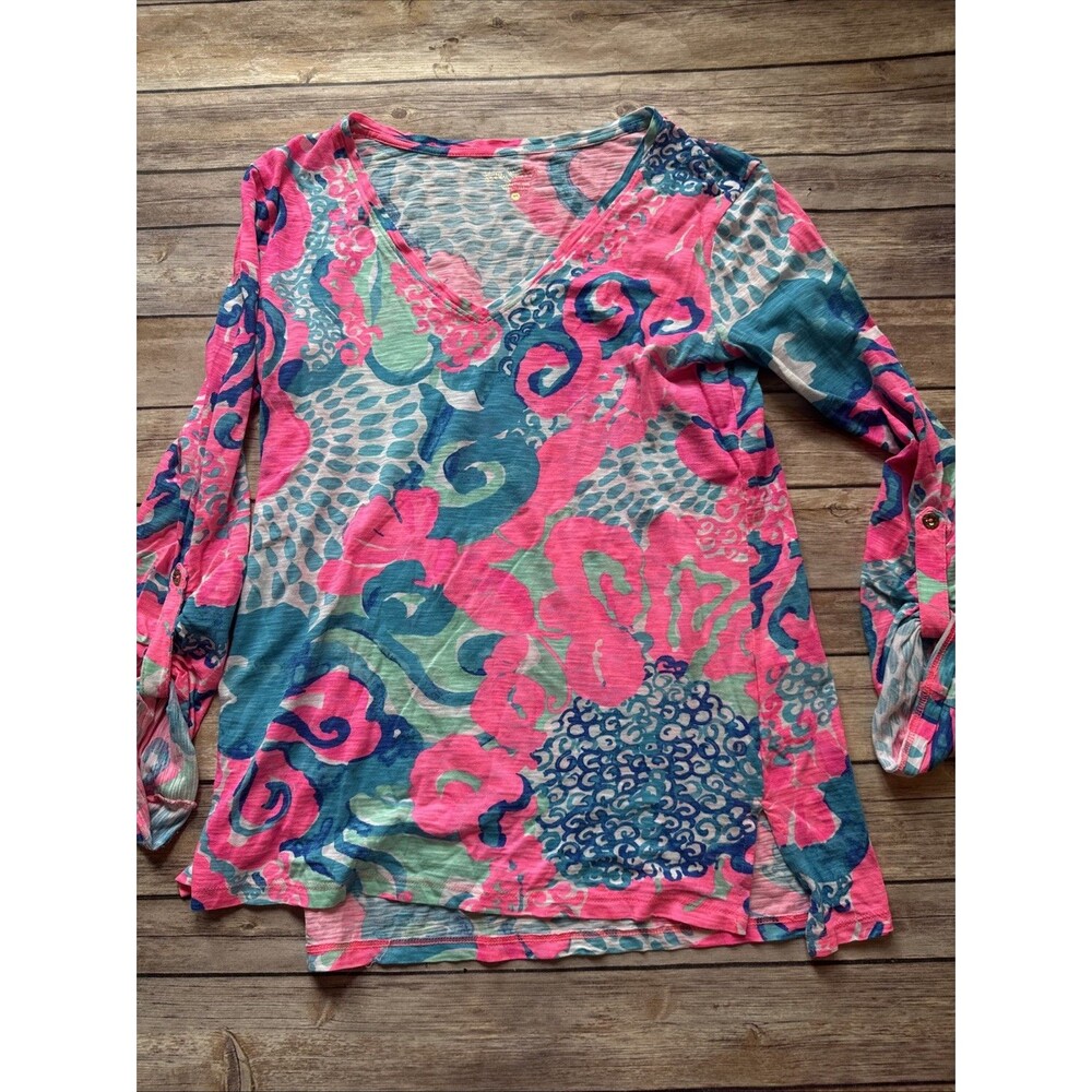 Lilly Pulitzer Pima Cotton Regatta Top with Convertible Sleeves XS Coral